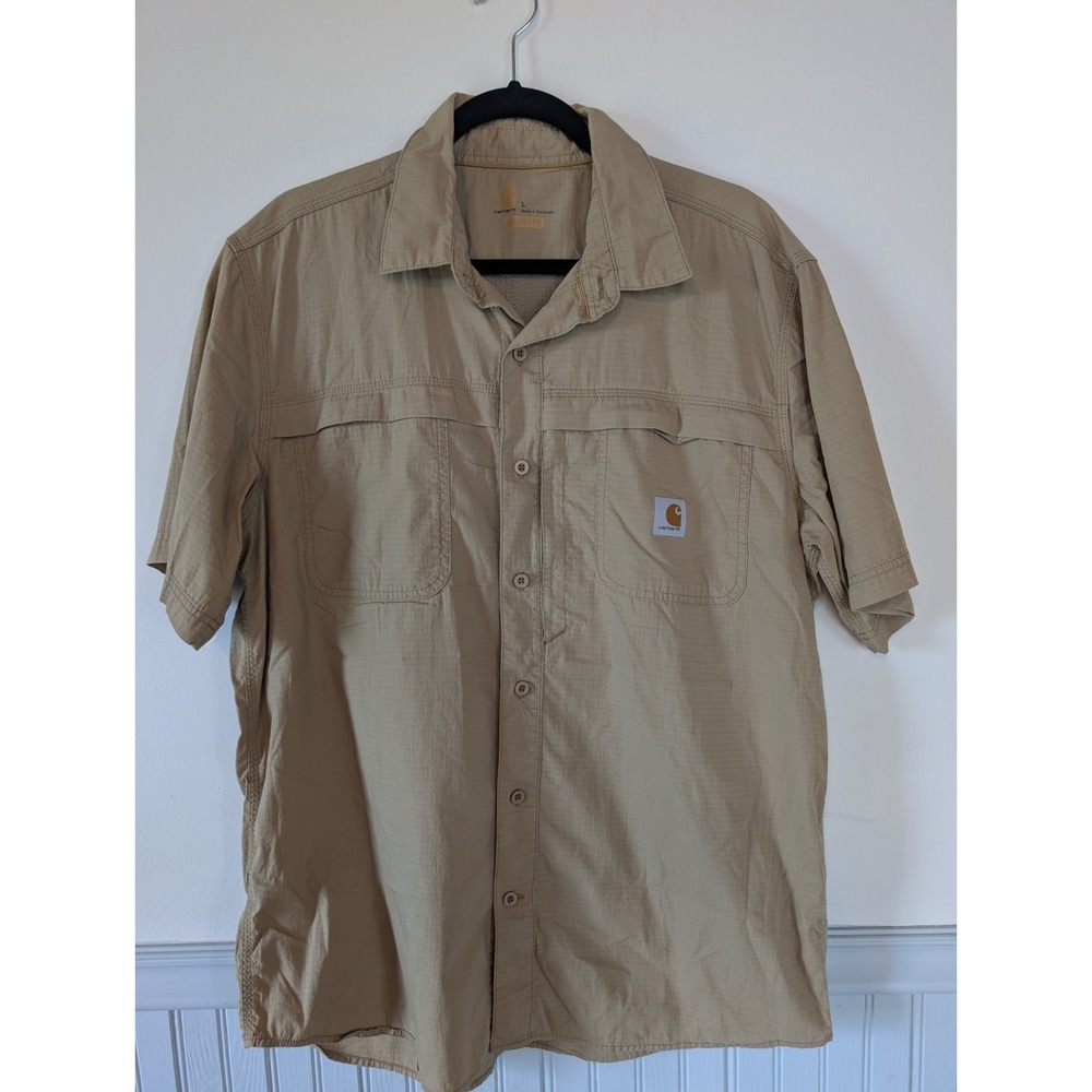 Carhartt Force Ridgefield Shirt Men Large Khaki Vented Ripstop Hiking Fishing